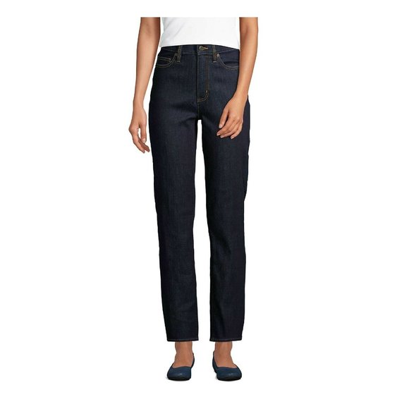 NWT Lands End Women's Mid Rise Straight Leg Jeans Dark Blue 12 32/33W $55 MSRP - Picture 1 of 2